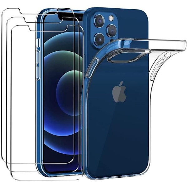 Fodral för iPhone 13 Pro (6.1'') Transparent silikon + 2 skärmskydd i härdat glas Transparent