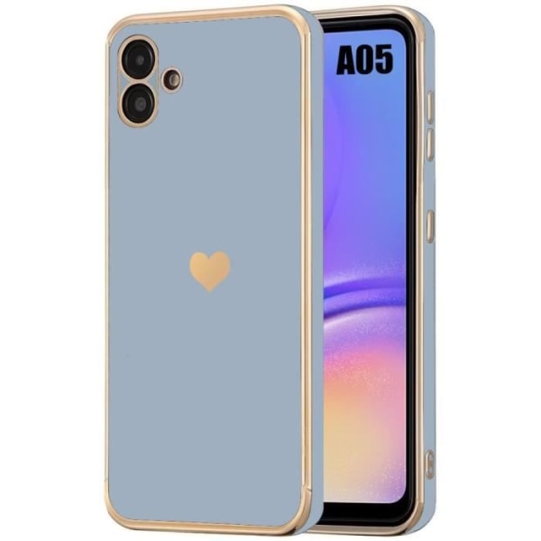 Coque til Samsung Galaxy A05 (ikke til A05s), Silikonevæske Blå, Stødabsorberende Beskyttelse, Luksus Stil med Hjerte Mønster.