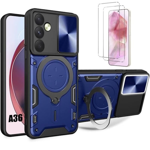 2 härdade glasögon + fodral för Samsung Galaxy A36 Marinblå Anti-scratch-förstärkt kameraskyddsstödring