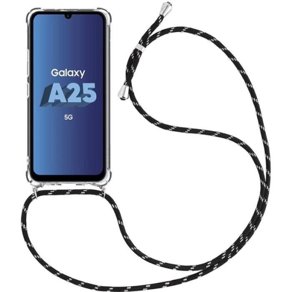 Stötsäkert fodral för Samsung Galaxy A25 5G - BOOLING - Genomskinlig silikon - Svart axelrem Transparent, svart