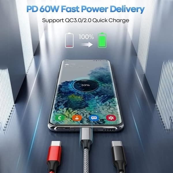 3x USB-C till USB-C-kabel för iPhone 16 Pro Max - iPhone 16 Pro - iPhone 16 - iPhone 16e - Svart Nylonflätad 1M Svart