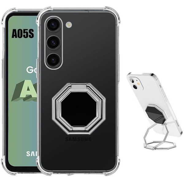 Fodral till Samsung Galaxy A05s - BOOLING - Stötsäker transparent silikon med åttkantigt metallstöd Klar, Silver