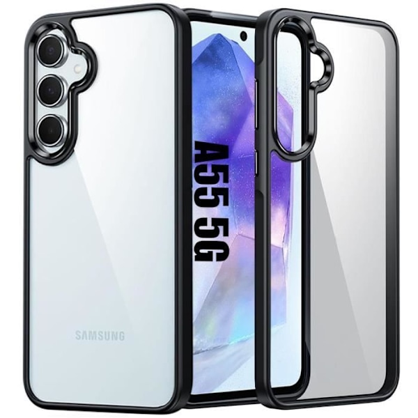 Fodral för Samsung Galaxy A55 5G - Svart silikon halvstyvt stötsäkert fodral med genomskinlig PC-baksida