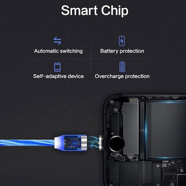 Glöd LED-belysning Snabbladdning Magnetisk USB Typ C-kabel Magnetkabel USB-mikroladdarkabel för Huawei iPhone
