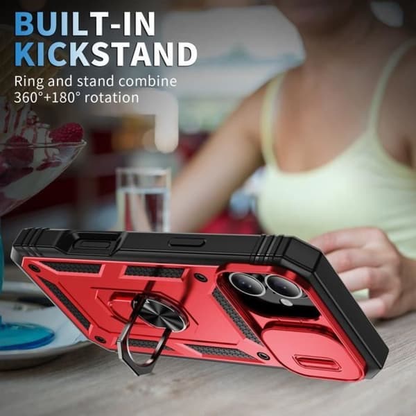 Skyddsskal - BOOLING - för iPhone 16 - Röd - Stöttålig - Ringstöd Röd