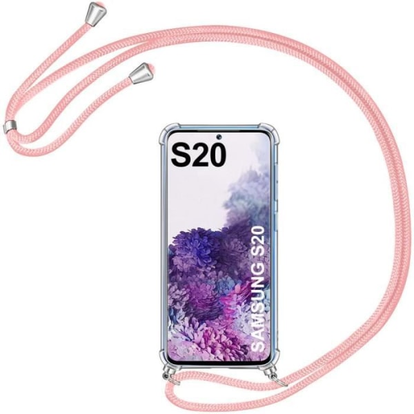 Halsbandsfodral för Samsung S20 (6,2") Slim Transparent TPU med halsband Rosa