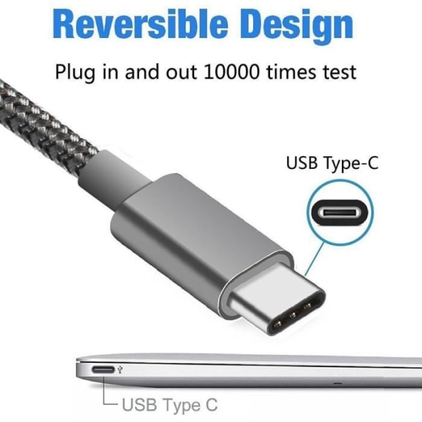 USB typ C-kabel, (2-pack 2M), (mörkgrå), nylonflätad snabbladdningssladd USB A till USB C-kabelsladd för Samsung