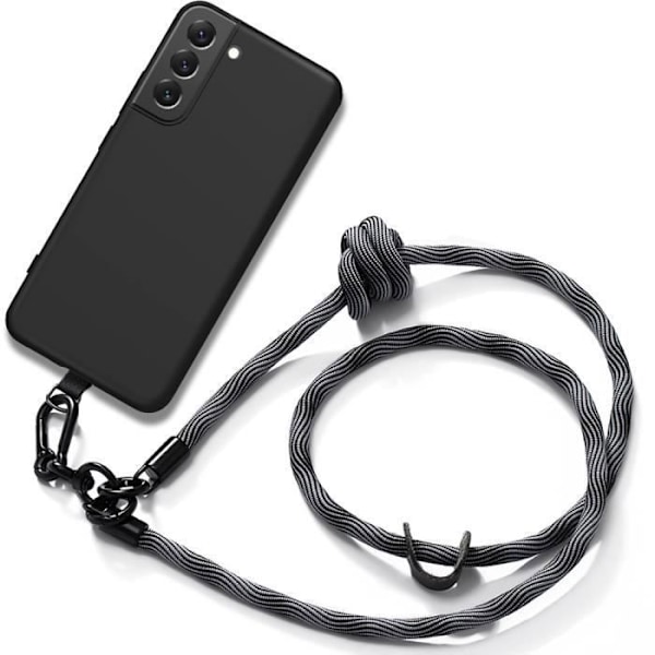 Skyddsfodral för Samsung Galaxy S22+ - BOOLING - Svart silikon - Grå axelrem Grå