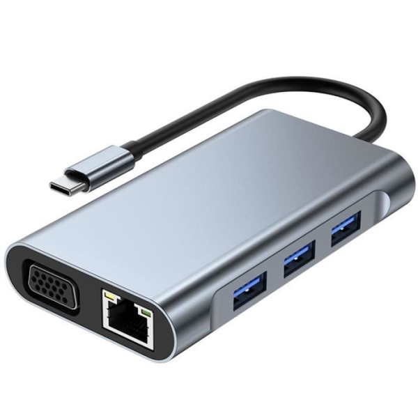 USB-C til 4K HDMI- og VGA-adapter med USB 3.0-port, 100W PD, Gigabit Ethernet, SD-TF-kortlæser, 8 i 1 Hub til MacBook