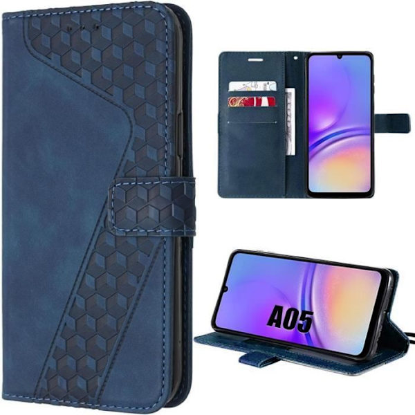 Fodral till Samsung Galaxy A05 - BOOLING - Marinblå präglade mönster - PU-läder - Flik marinblå