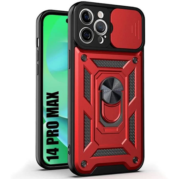 Fodral till iPhone 14 Pro Max Röd Förstärkt Border Ring Back Army Style Stötsäker styv
