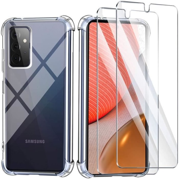2-pack härdat glas + telefonfodral för Samsung Galaxy A72 6,7", genomskinligt fodralskydd Anti-fall silikon