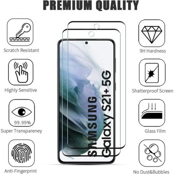 Pack 2 3D härdat glas för Samsung S21 Plus (6,7") Svart Anti-Oil Anti-Scratch Glass Protector Anti-Shock Screen Protector Transparent