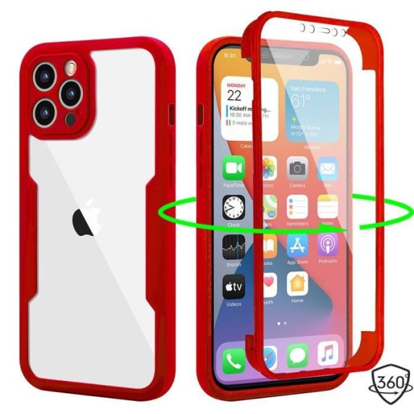Skal för iPhone 12 Pro Max (6,7") stötsäkert 360 skydd (fram och bak) motstånd - röd