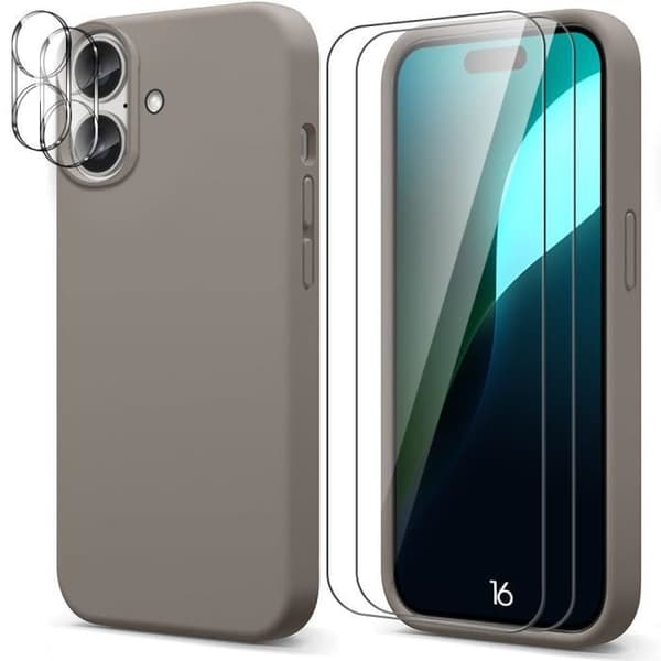Skyddsskal - Silikon - för iPhone 16 - Grå - 2 Härdat Glas - Halkfri Grå