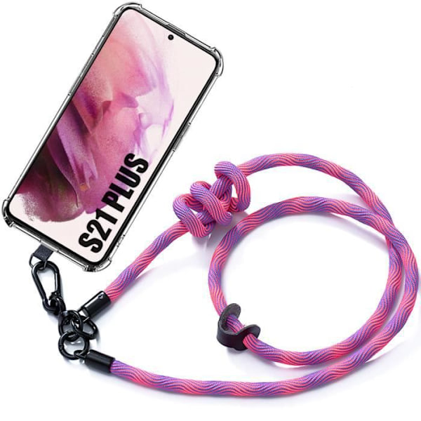 Sladdfodral till Samsung Galaxy S21+ - S21 Plus - Stötsäkert skydd - Avtagbar sladd Rosa Transparent-rosa