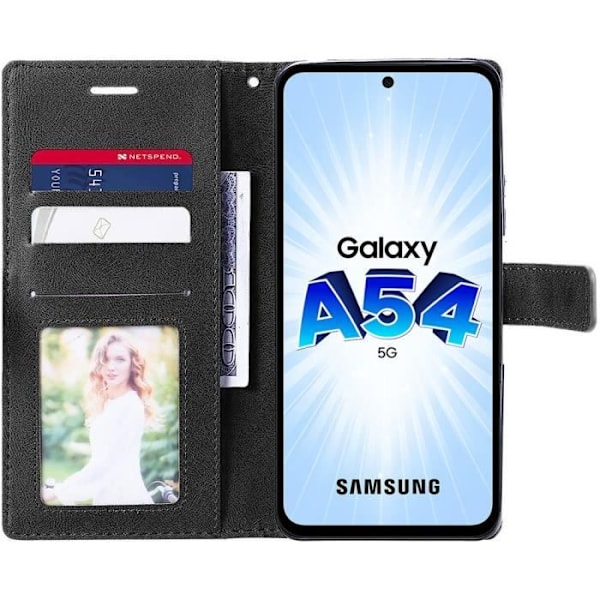 Coque i Rabat för Samsung Galaxy A54 5G - BOOLING - Lädereffekt - Magnetisk Stängning - Svart marinblå