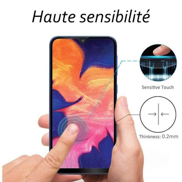 Härdat glas för Samsung A10 med svarta kanter och svart flexibelt skyddsskal med stylus Toproduits®