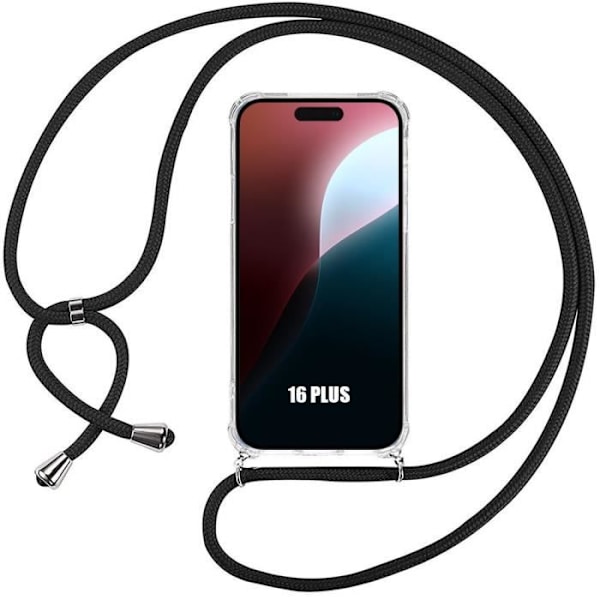 Skyddshölje - Tunt Flexibelt - iPhone 16 Plus - Rep-skydd - Axelkunder inkluderad - Svart Transparent