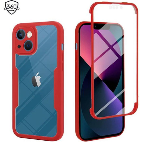 Heltäckande skyddshölje för iPhone 13 (6,1) - PROSHOP - Röd - TPU + PC - Matt finish Transparent