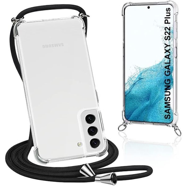 Coque Bandoulère - Samsung - S22 Plus - Anti-Rip - Förstärkt Skydd - Justerbar Snodd Transparent-svart