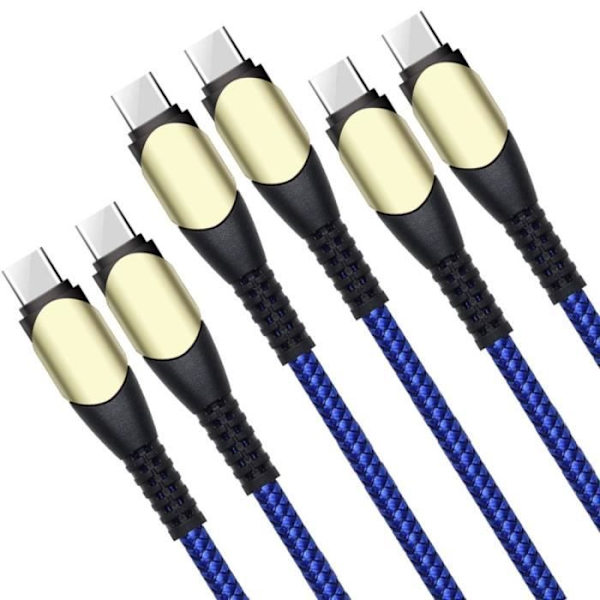 3x Snabb USB-C till USB-C-kabel 60W för Xiaomi Redmi 14C/13C, Redmi Note 14/13, Note 13 Pro, Note 13 Pro+ 5G - Blå Nylon 1M Blå