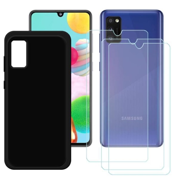 MY Black Case för Samsung Galaxy A41 (6.1") + 3 x härdat glas, HD skyddsfilm - TPU Silikon Cover Case Shell.