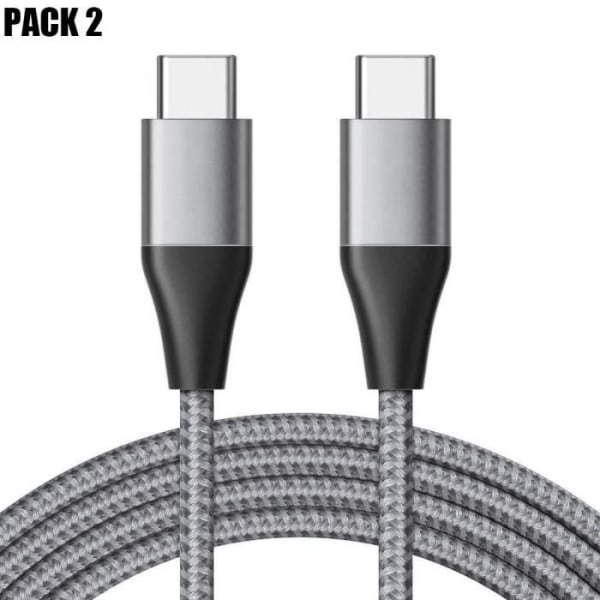 2x USB-C till USB-C-kabel 3A snabbladdning för Samsung Galaxy A32 4G-5G A34 A33 A54 A53 A52 4G-5G A52s - Förstärkt nylongrå 1M