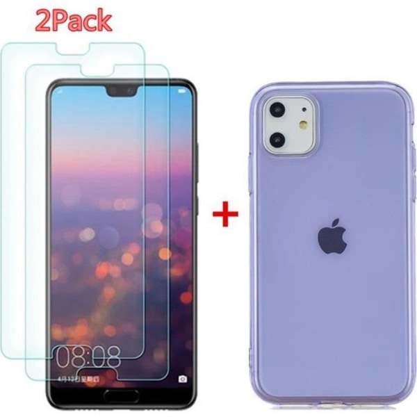 Blødt fleksibelt etui til Apple iPhone 11 Pro (5,8"), klart etui 2 STK hærdet glasfilm + 1 STK TPU Silikone Slim Cover Lilla