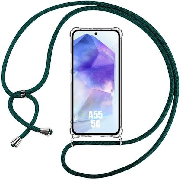 Skyddsskal - Samsung - Galaxy A55 5G - Transparent Silikon - Justerbar Snodd - Stötsäker Transparent, midnattsgrön