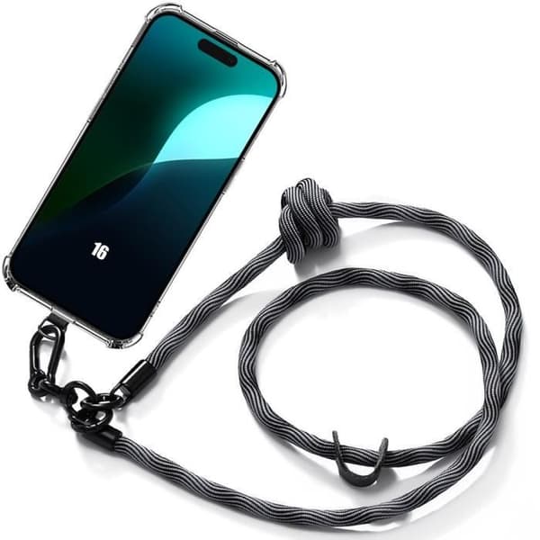 Coque Lanière - för iPhone 16 - Stötabsorberande skydd - Robust lanyard - Grå - Mjuk Grå