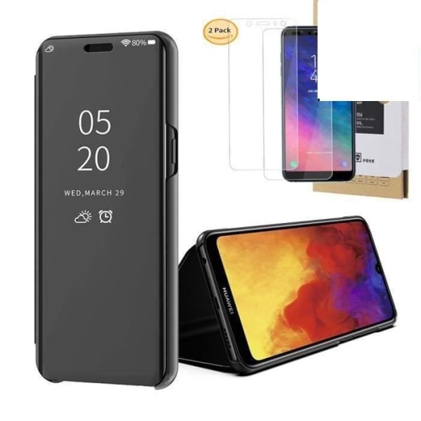 Flip Case Cover - ISSTARS - Galaxy A41 - Spegeleffekt - Svart - Halvstyv Svart
