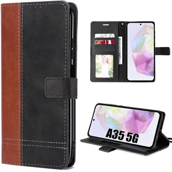 Skyddshölje - Samsung - Galaxy A35 5G - Stötbeständig - PU-läder - Kortfack kastanj