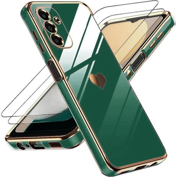 TPU-fodral för Samsung Galaxy A14 4G-5G Midnight Green Heart Pattern + 2 härdade glasögonskydd