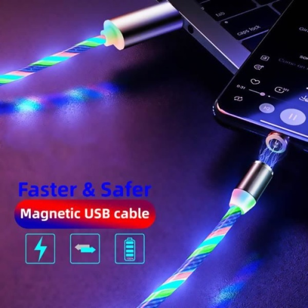 Blå för Micro-1m - Magnetisk LED USB Micro och Type C-laddarkabel, snabbladdning, stark belysning, kompatibel med iPhone,