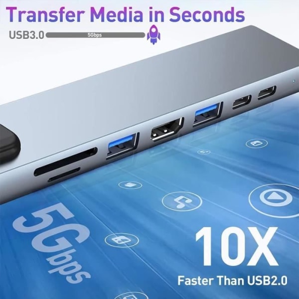 Hub-adapter - BOOLING - 8 i 1 - USB-C till HDMI 4K - PD 87W - SD/TF-läsare