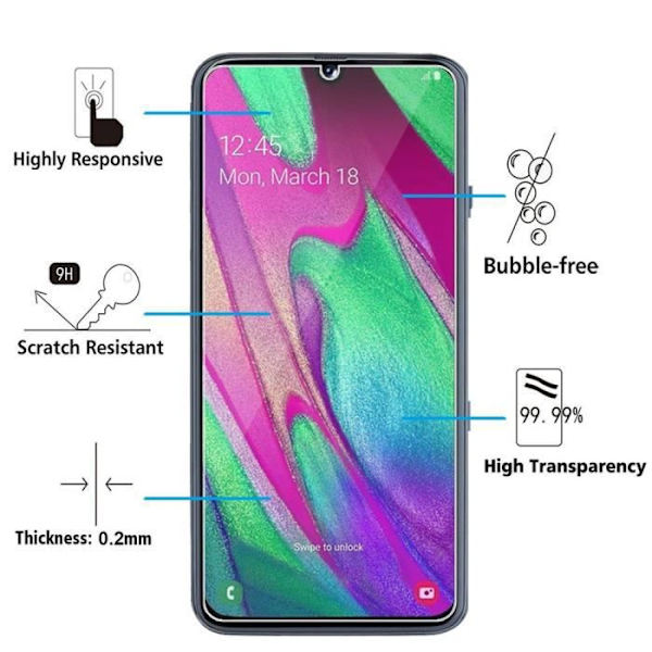 För Samsung Galaxy A40 5,9" SM-A405F: Lot - Paket med 3 skärmskyddsfilmer i härdat glas