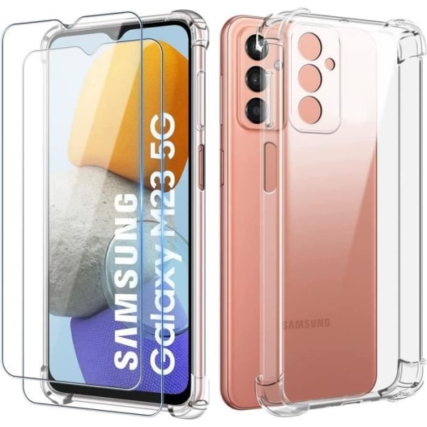 Mjukt skyddsfodral för Samsung Galaxy M23 5G - BOOLING - Genomskinlig - Paket med 2 härdade glasögon Transparent