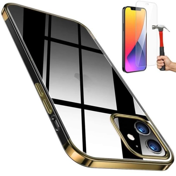 Fodral för iPhone 12 (6,1") Set med 2 st härdat glas Anti-skrapa kantdesign krom guld