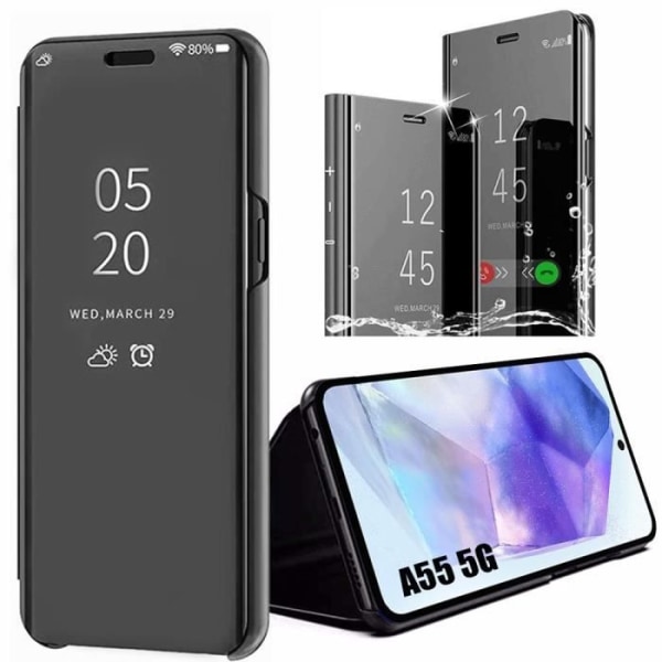 Fodral till Samsung Galaxy A55 5G - Svart - Smart Flip Cover Spegeleffekt, 360° skydd Stötsäker Anti-Scratch Svart