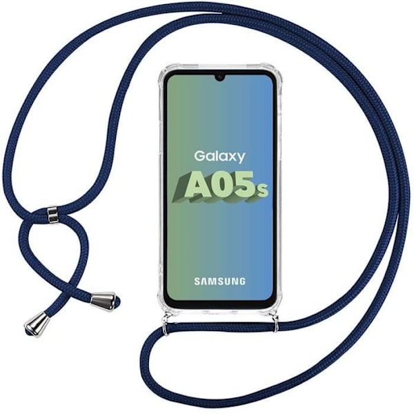 Skyddande skal - Samsung - Galaxy A05s - Mjuk - Transparent - Marinblå axelrem Transparent, Marinblå