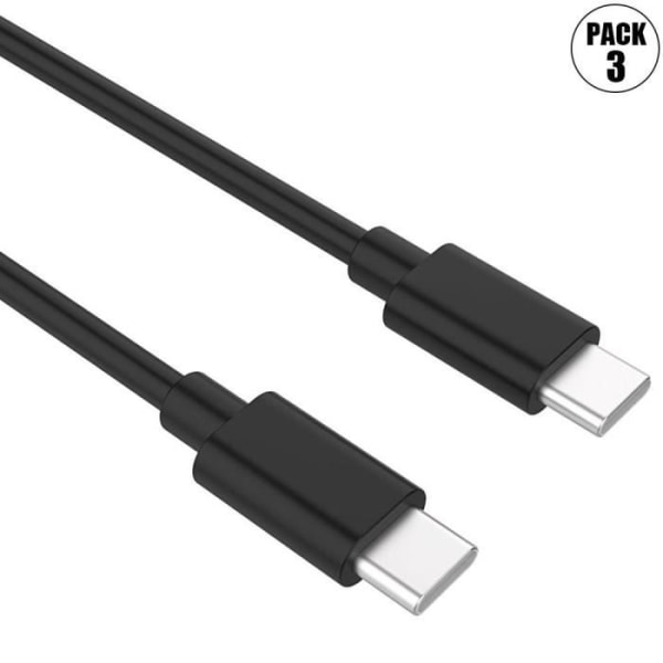 Snabb USB-C-kabel för Samsung M13 - M23 5G - M32 - M33 5G - M52 5G - Svart 1M [Pack of 3]