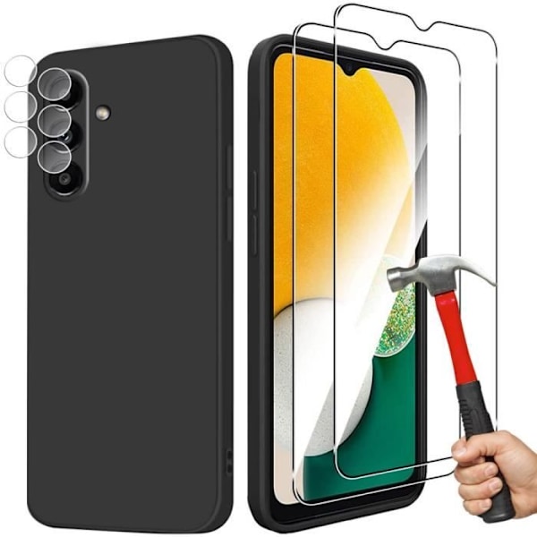 Svart TPU-fodral för Samsung Galaxy A04s + 2 härdade glasögon + 2 bakre linsskydd Svart, klar