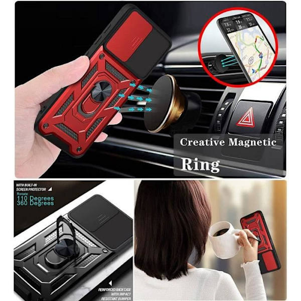 Skyddsfodral för Samsung A32 4G - PROSHOP - Röd - Army - Härdat glas - 360° ringstöd Röd