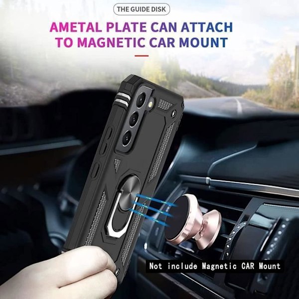 Coque för Samsung S22 Plus (6,55") - BOOLING - Hård skal med ringstöd - Svart - 2 Härdade glas Svart