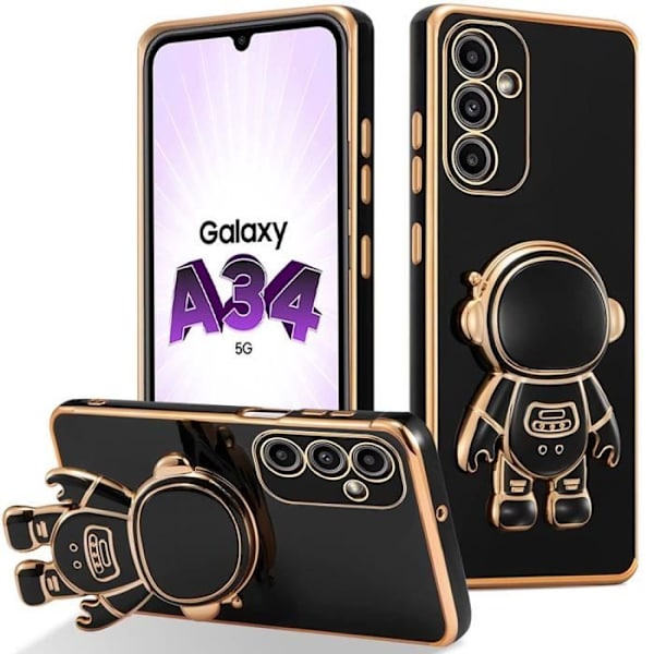 Skyddsomslag - BOOLING - Samsung Galaxy A34 5G - Mjuk silikon - Astronautstöd - Svart Svart