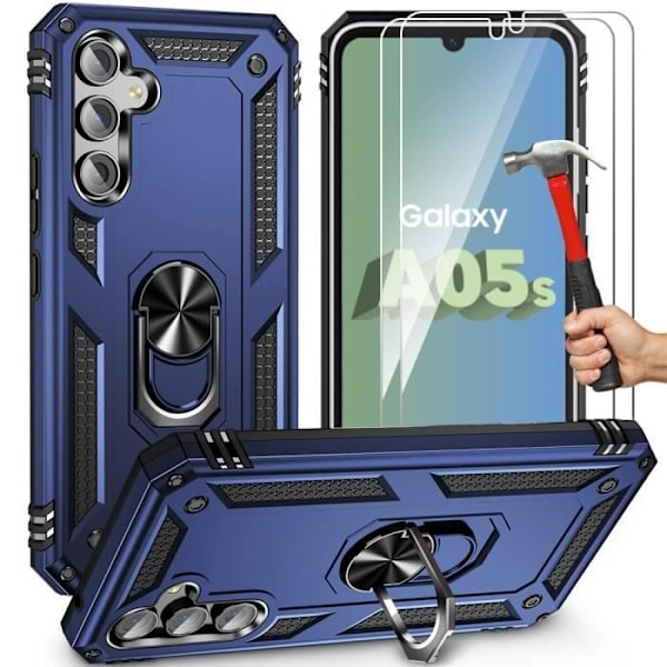 Skyddskal - BOOLING - Samsung Galaxy A05s - Hård - 360° Metallställ - 2 Härdglas marinblå