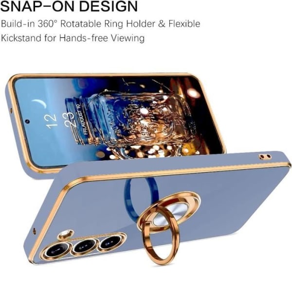 Fodral till Samsung Galaxy A05 (ej för A05s) - Blå - Stötsäker hybrid silikonring med roterande ringhållare guldplätering