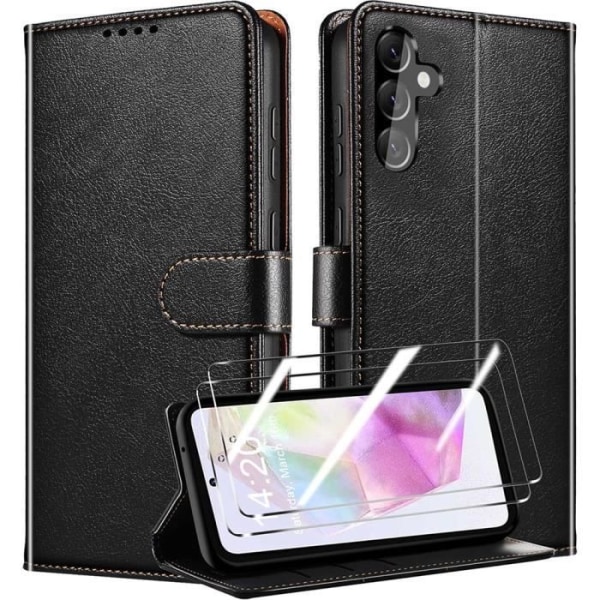 Skyddsfodral - BOOLING - Samsung Galaxy A35 5G - PU-läder och TPU stötabsorberande - Justerbar stödfunktion Svart