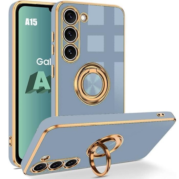 Fodral för Samsung Galaxy A15 5G-4G, stötsäker flytande silikon, 360° rotationspläterad ringhållaredesign, blå